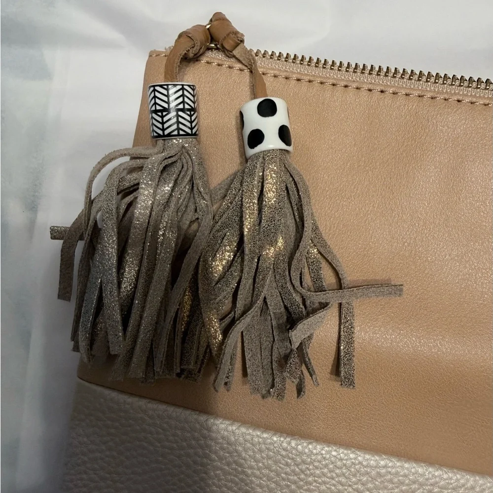 Anthropologie Beige Clutch with Tassel Details Foothills Pouch